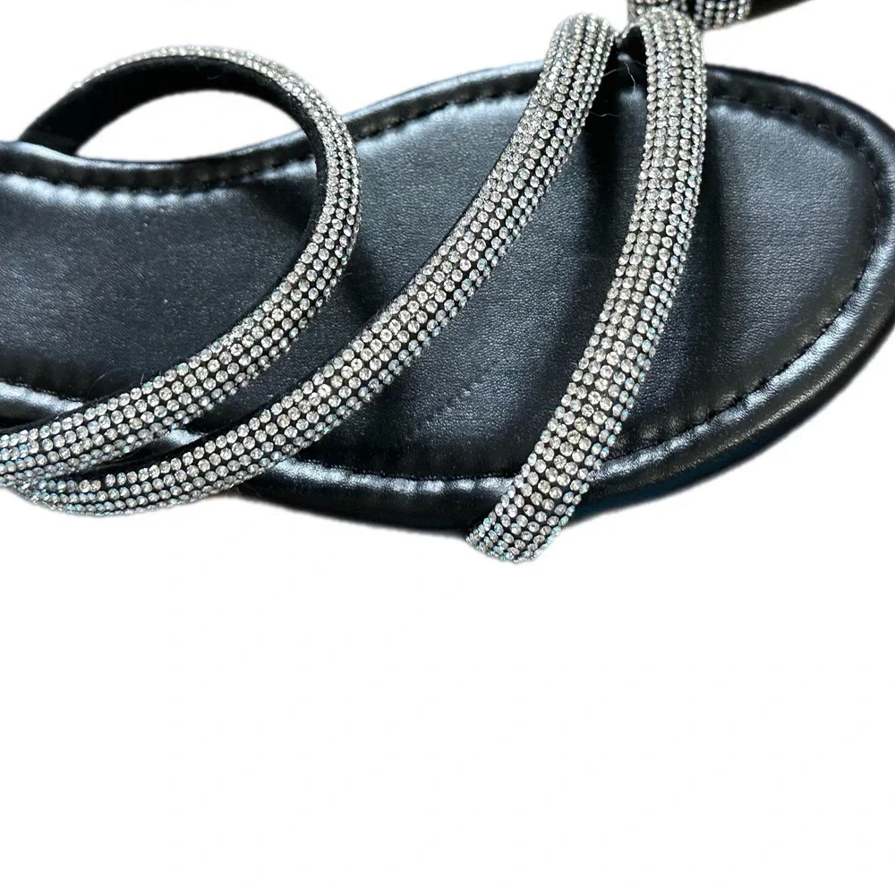 BELINSAL Black‎ Rhinestone Strap Slide Sandals Women Size 7